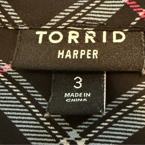 Torrid Black and Pink Plaid Lace-Up Sheer Blouse - Picture 5 of 11